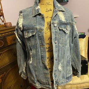 Oversized ripped jean jacket